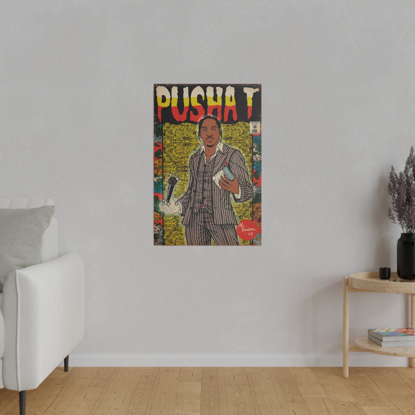 Pusha T - Comic Book Art - Matte Canvas, Stretched, 0.75"