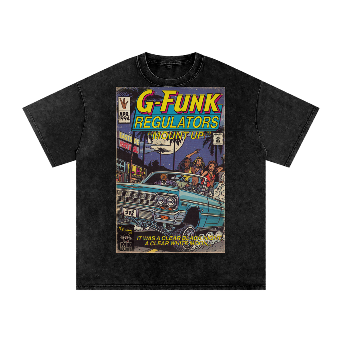 Warren G & Nate Dogg - Regulate - Snow Washed Oversized Cotton Shirt - MK Comics Parody Art - Fine Art of MK