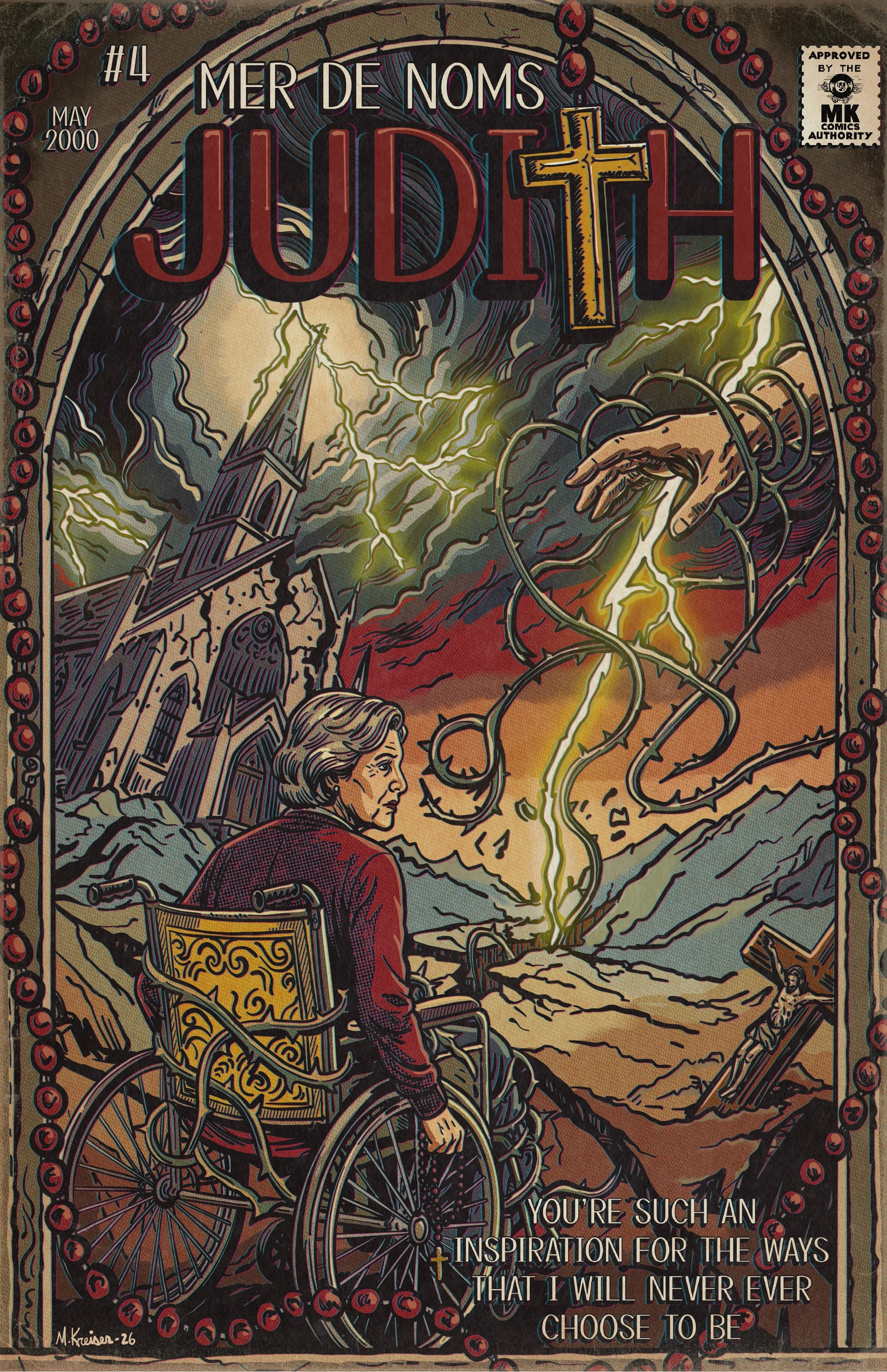 Comic book cover titled 'Judith' by A Perfect Circle with a woman in a wheelchair and a supernatural element.