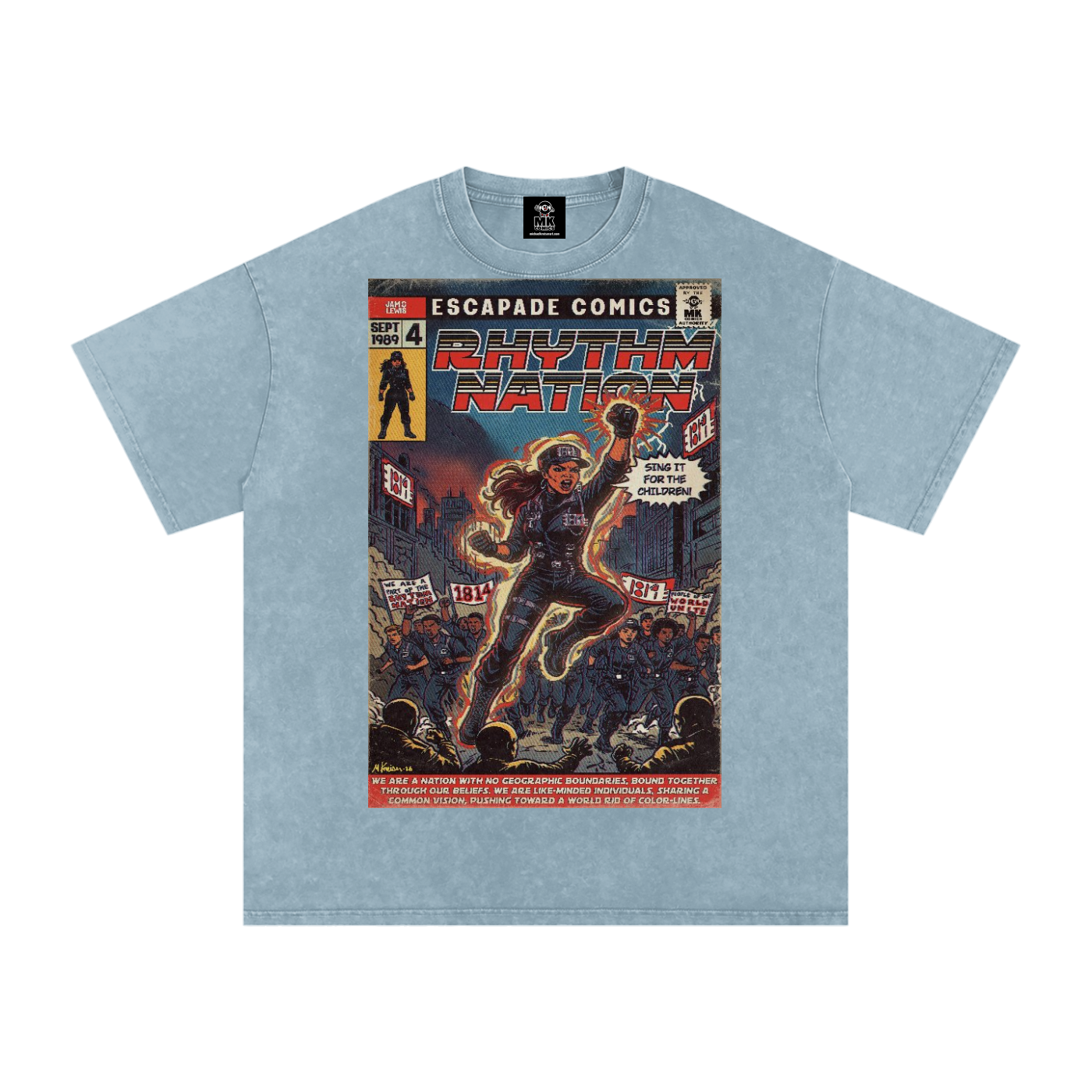 Rhythm Nation - Snow Washed Oversized Cotton T-Shirt