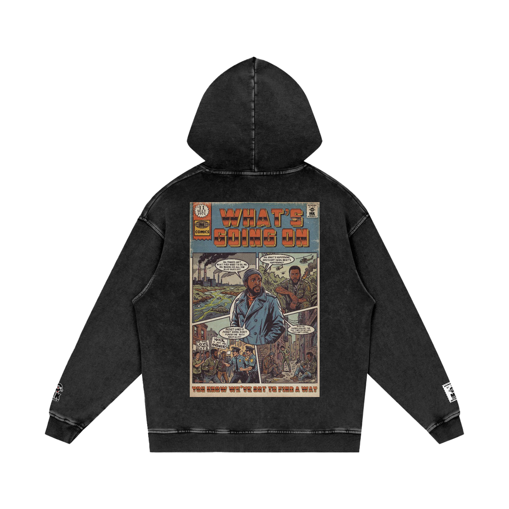 What's Going On - Snow Washed Loose Cotton Hoodie