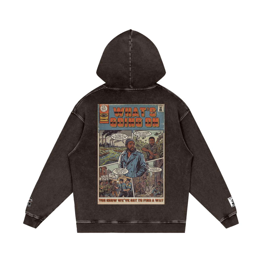 What's Going On - Snow Washed Loose Cotton Hoodie