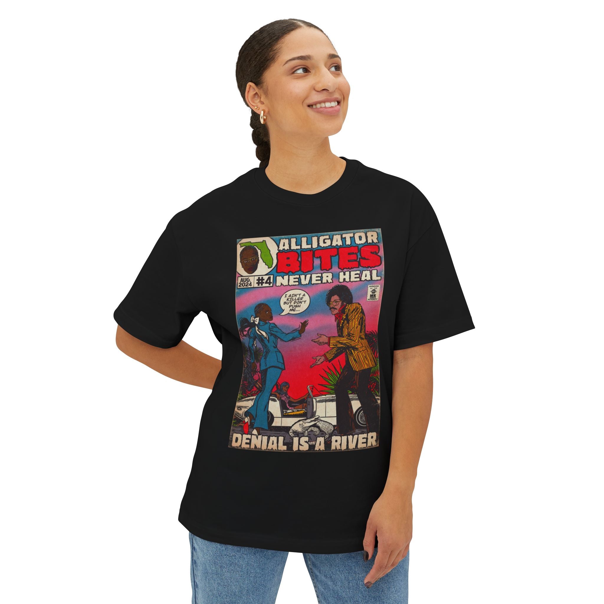 Denial is a River - Alligator Bites - Unisex Oversized Boxy Tee