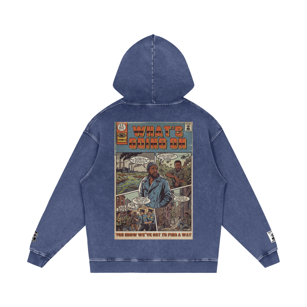 What's Going On - Snow Washed Loose Cotton Hoodie