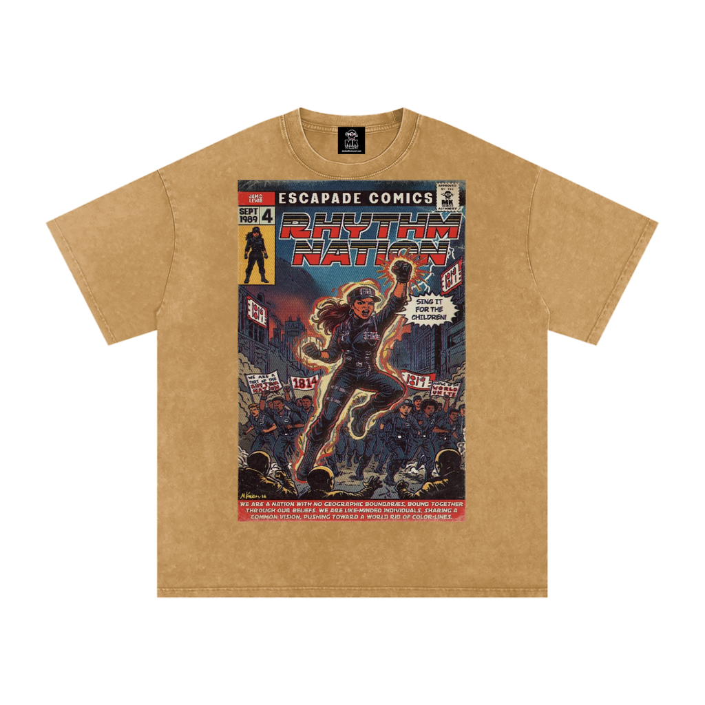 Rhythm Nation - Snow Washed Oversized Cotton T-Shirt
