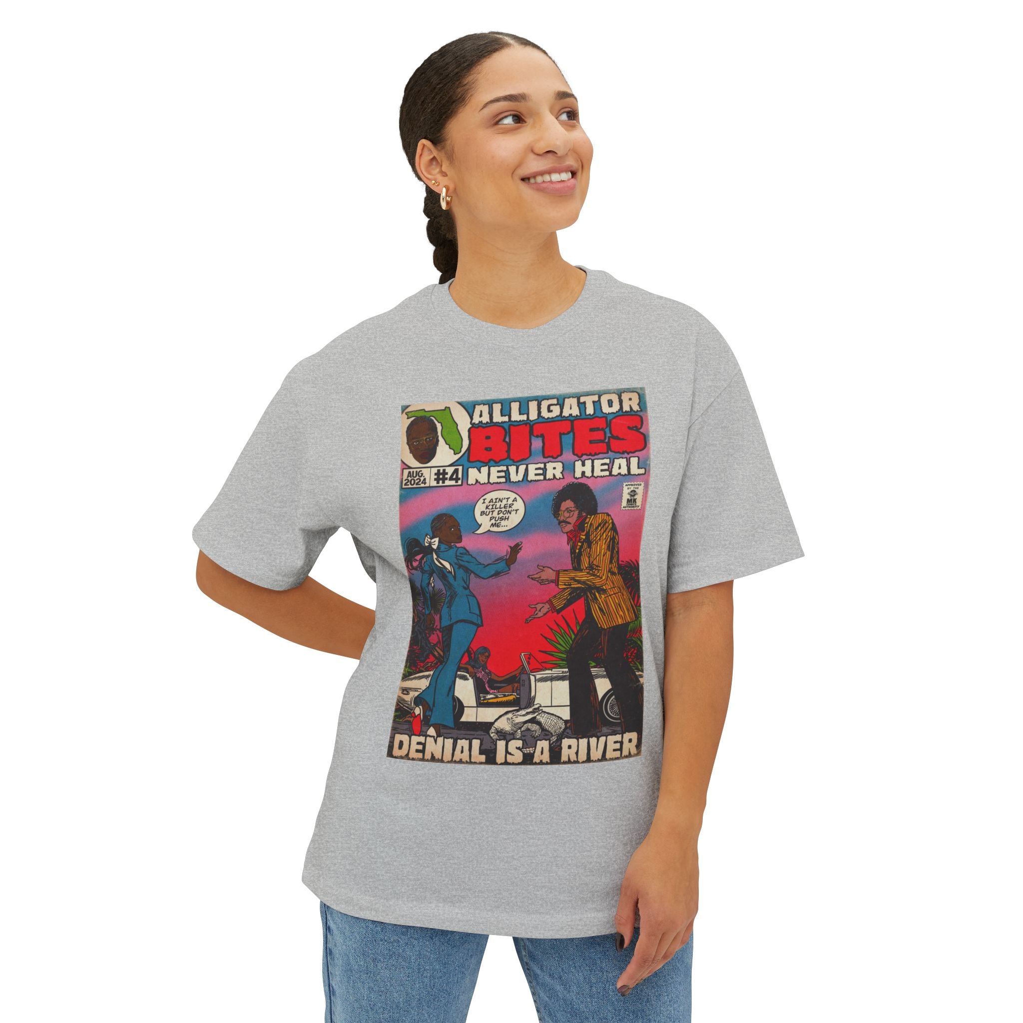 Denial is a River - Alligator Bites - Unisex Oversized Boxy Tee