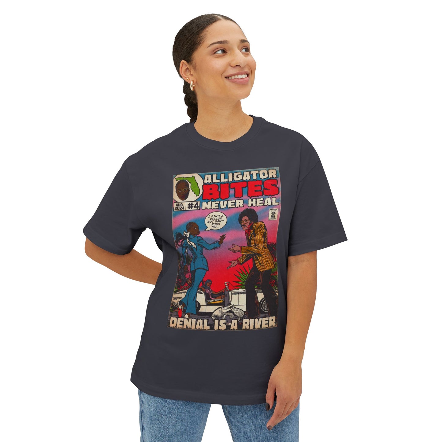 Denial is a River - Alligator Bites - Unisex Oversized Boxy Tee