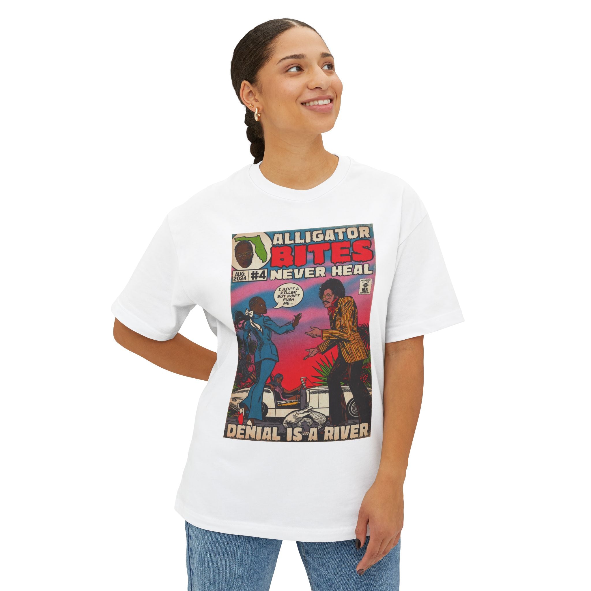 Denial is a River - Alligator Bites - Unisex Oversized Boxy Tee