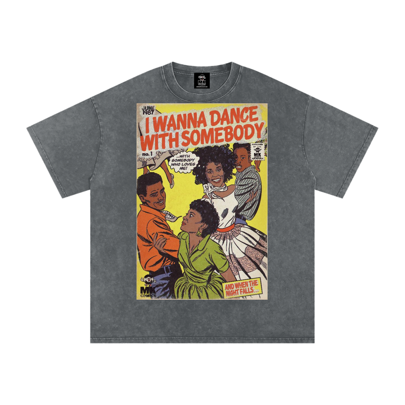 I Wanna Dance with Somebody - Snow Washed Oversized Cotton T-Shirt