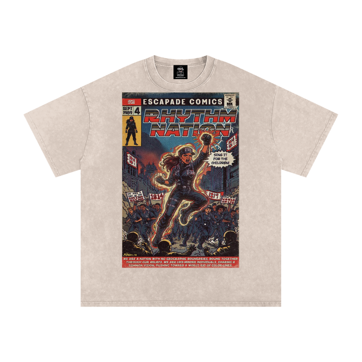 Rhythm Nation - Snow Washed Oversized Cotton T-Shirt