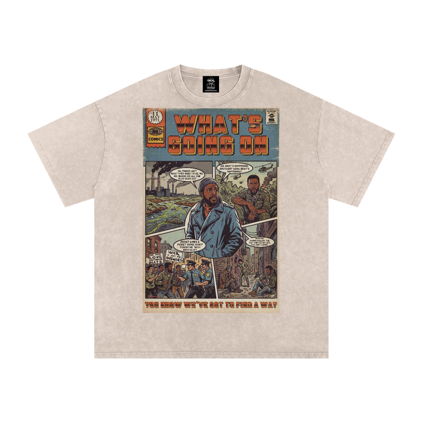 What's Going On - Snow Washed Oversized Cotton T-Shirt
