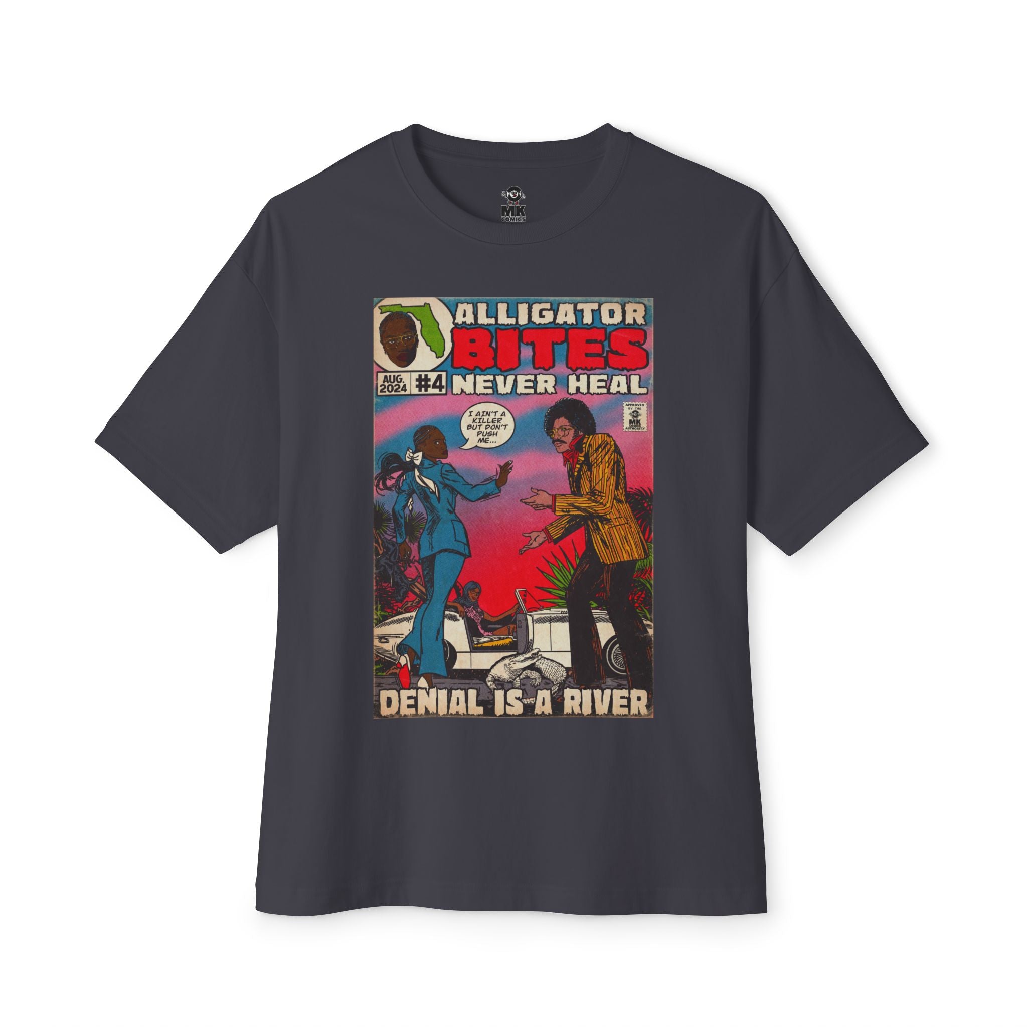 Denial is a River - Alligator Bites - Unisex Oversized Boxy Tee