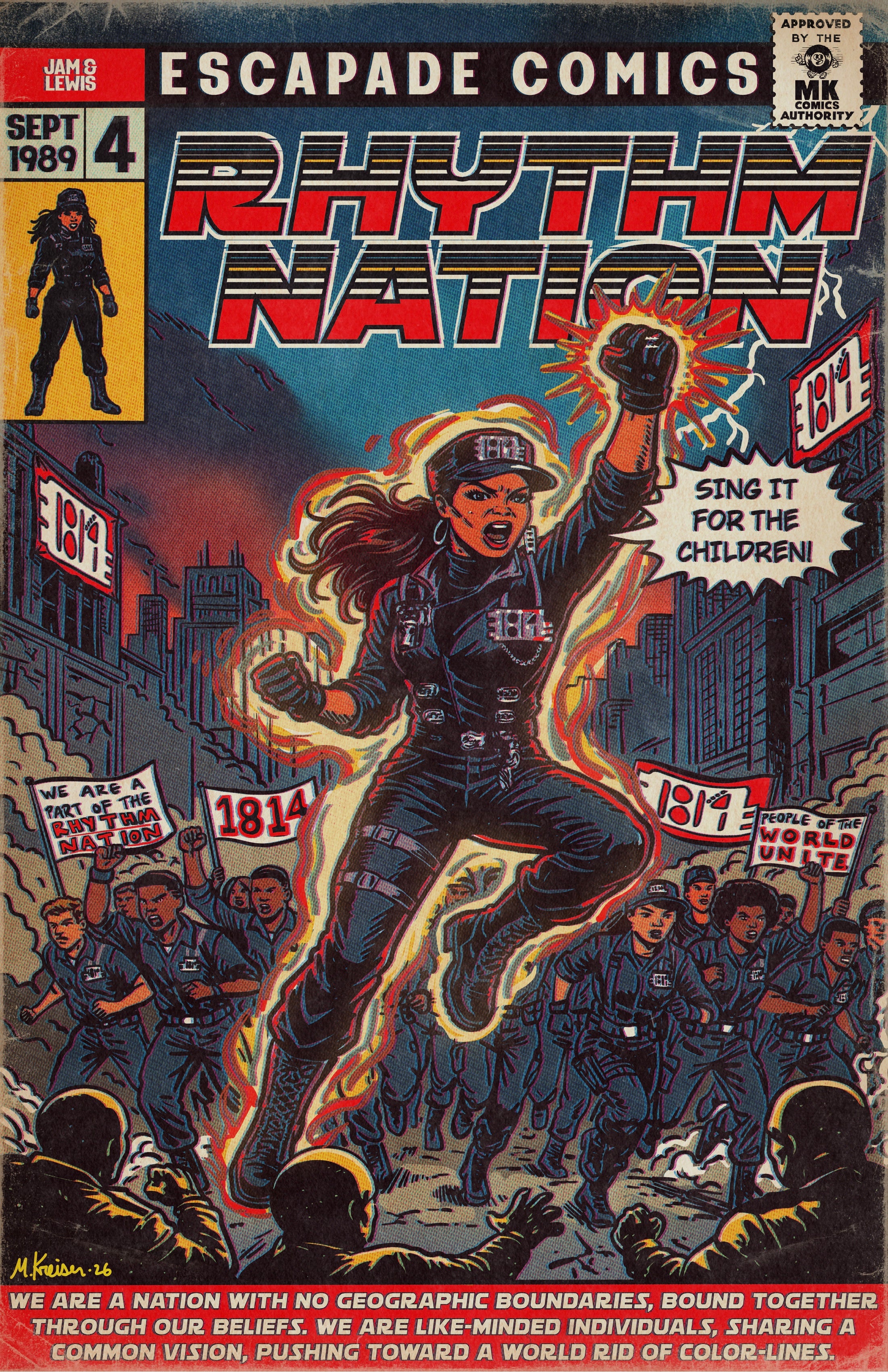 Janet Jackson - Rhythm Nation - MK Comics Parody Art - Fine Art of MK
