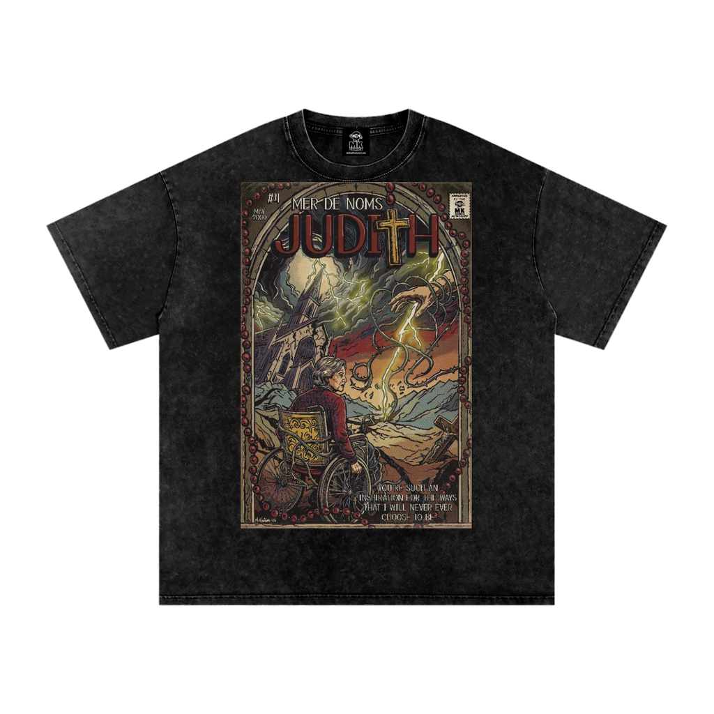 Black t-shirt with 'Judith' by A Perfect Circle graphic design on a white background