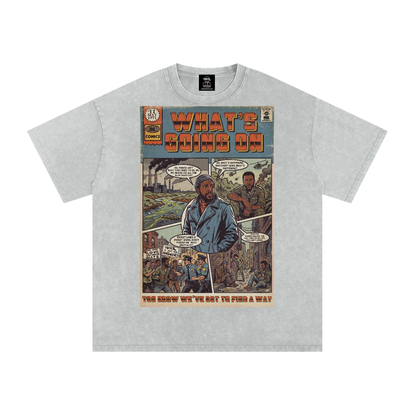 What's Going On - Snow Washed Oversized Cotton T-Shirt