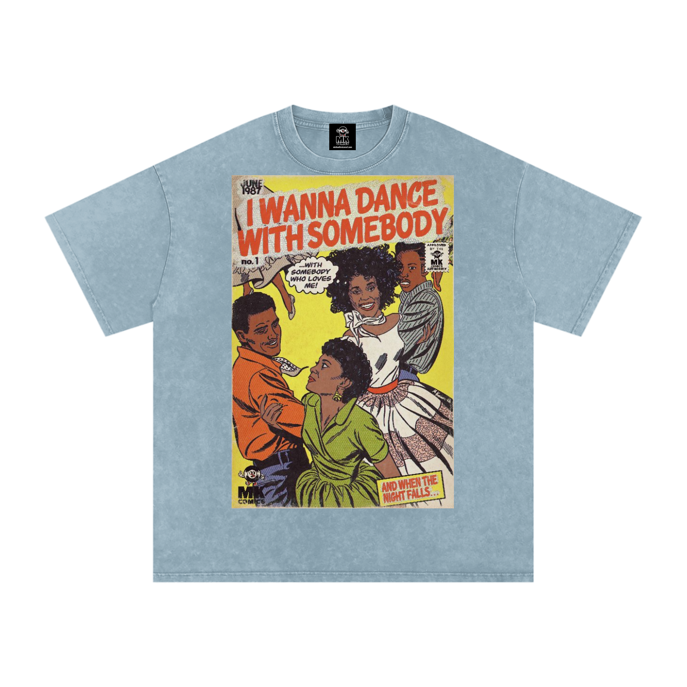 I Wanna Dance with Somebody - Snow Washed Oversized Cotton T-Shirt