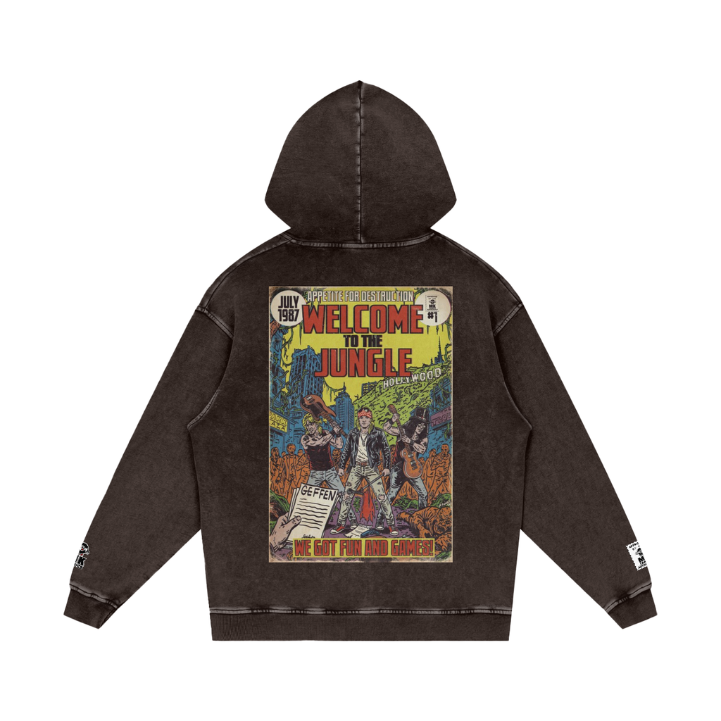 Welcome to the Jungle - Snow Washed Loose Cotton Hoodie