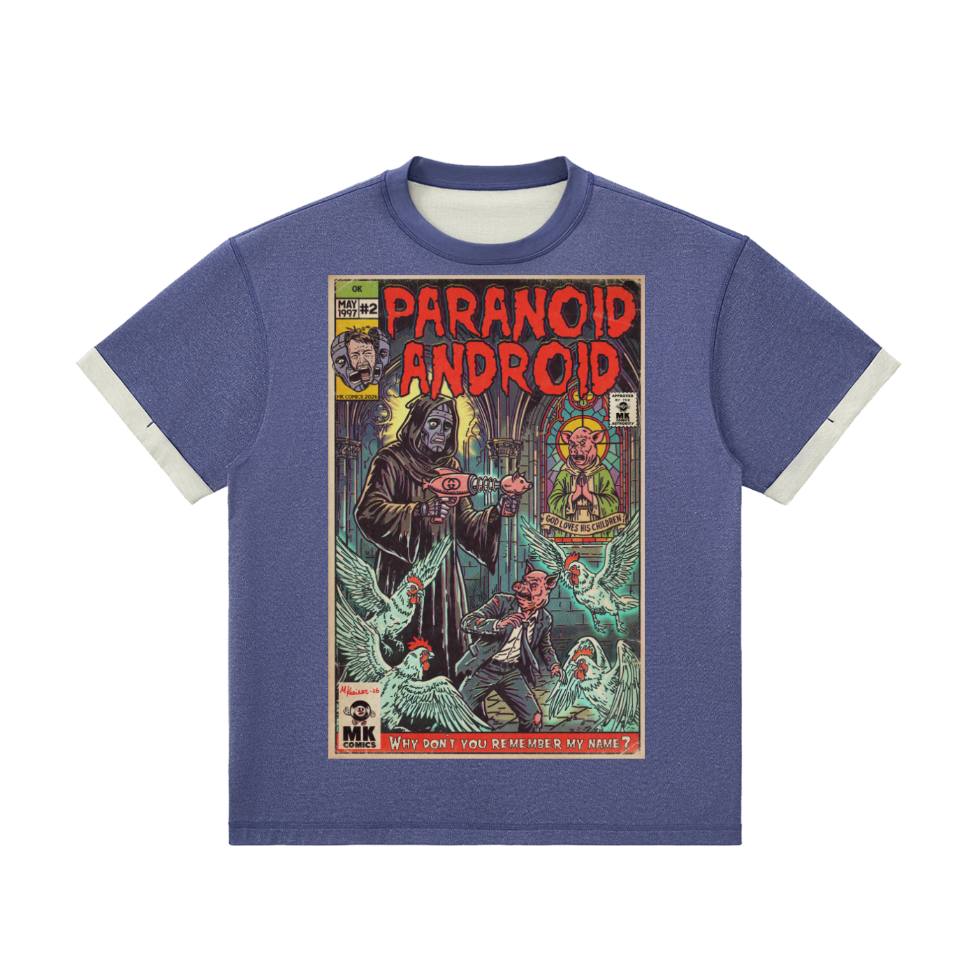 Paranoid Android - Contrast Cuff Cuffed T-Shirt