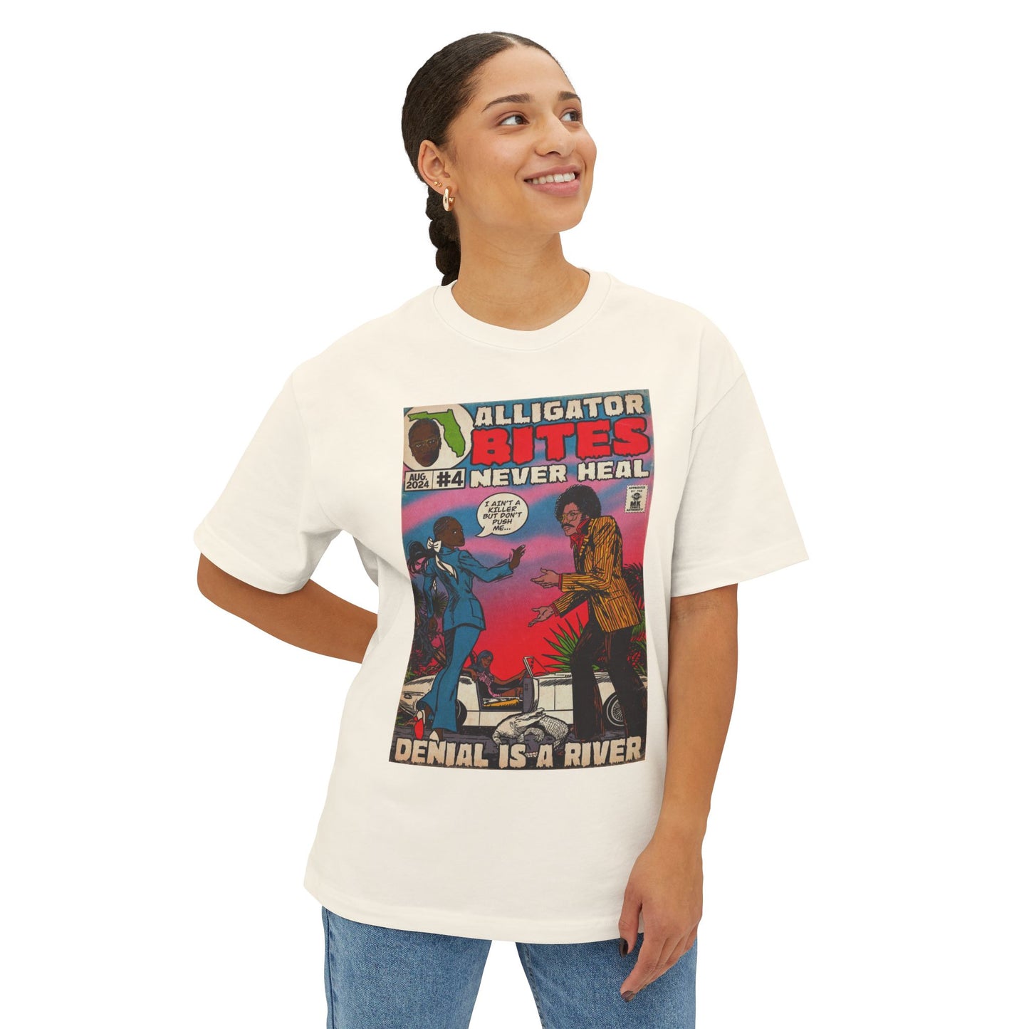Denial is a River - Alligator Bites - Unisex Oversized Boxy Tee