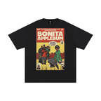 Black t-shirt with a graphic design of 'Bonita Applebum' by A Tribe Called Quest on a white background