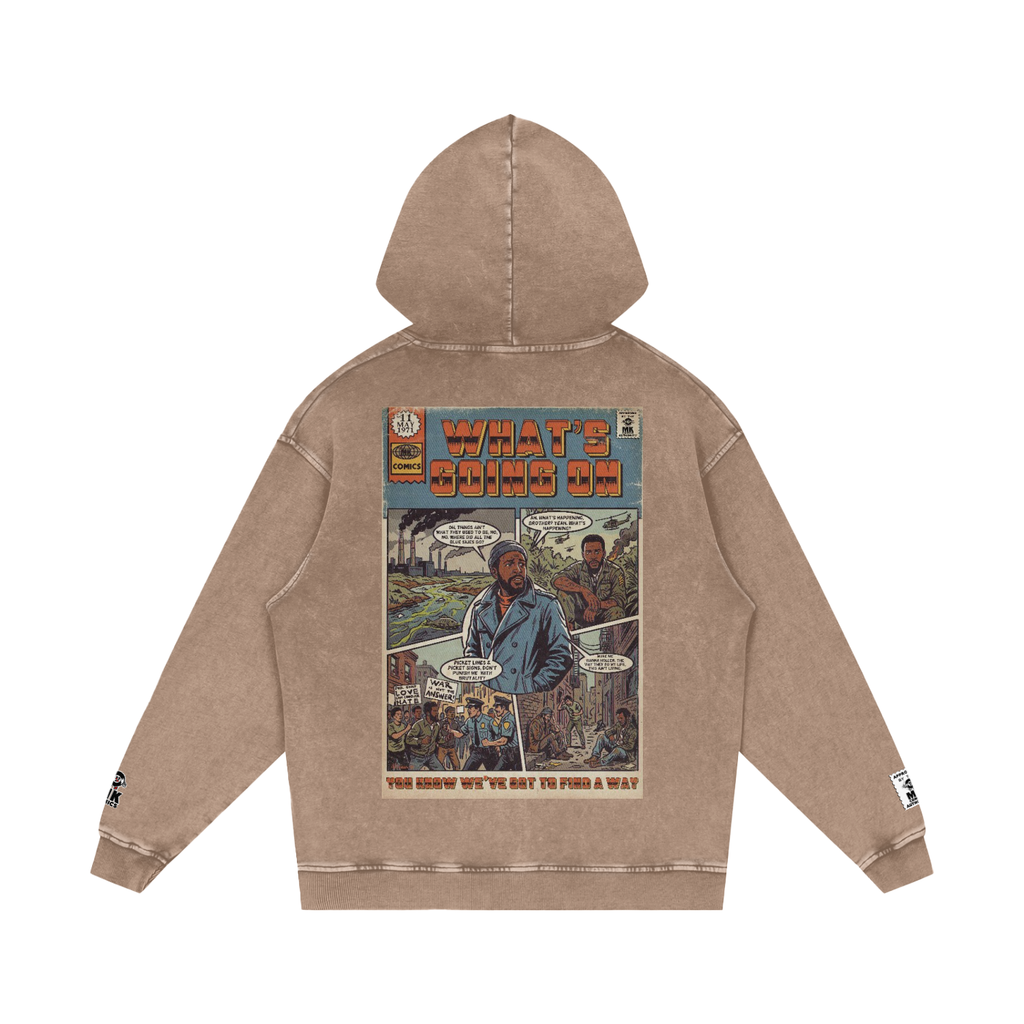 What's Going On - Snow Washed Loose Cotton Hoodie
