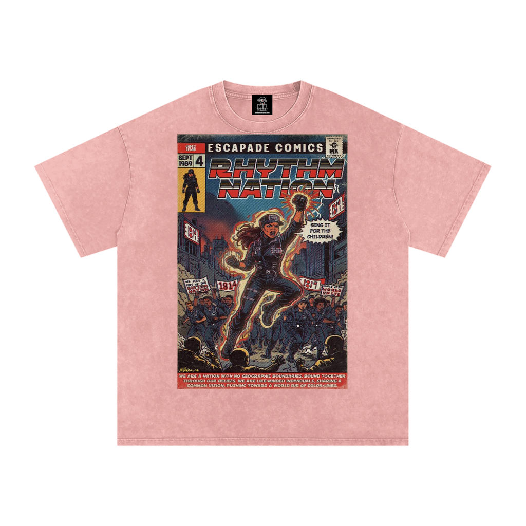 Rhythm Nation - Snow Washed Oversized Cotton T-Shirt