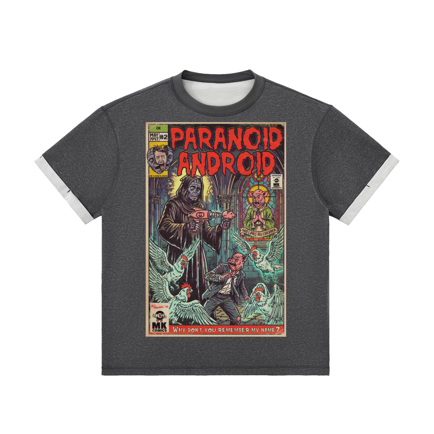 Paranoid Android - Contrast Cuff Cuffed T-Shirt