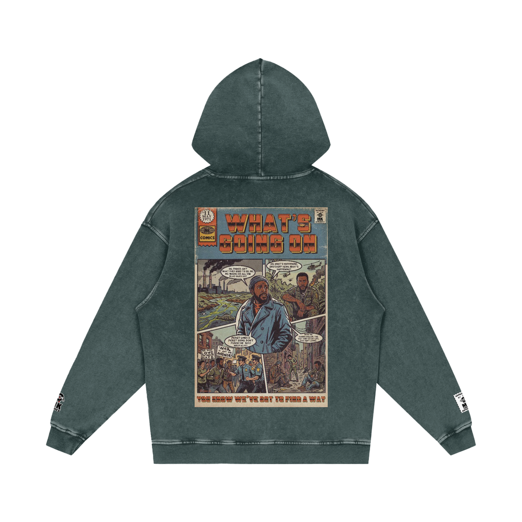 What's Going On - Snow Washed Loose Cotton Hoodie