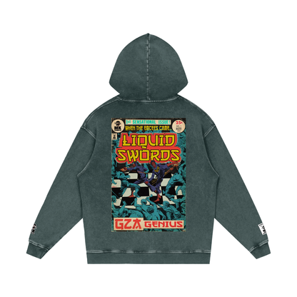 Liquid Swords - Snow Washed Loose Cotton Hoodie