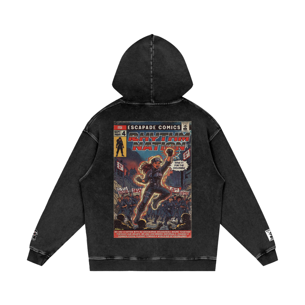 Janet Jackson Rhythm Nation MK Comics Parody Art - Fine Art of MK - Snowashed oversized Black Hooded Sweatshirt