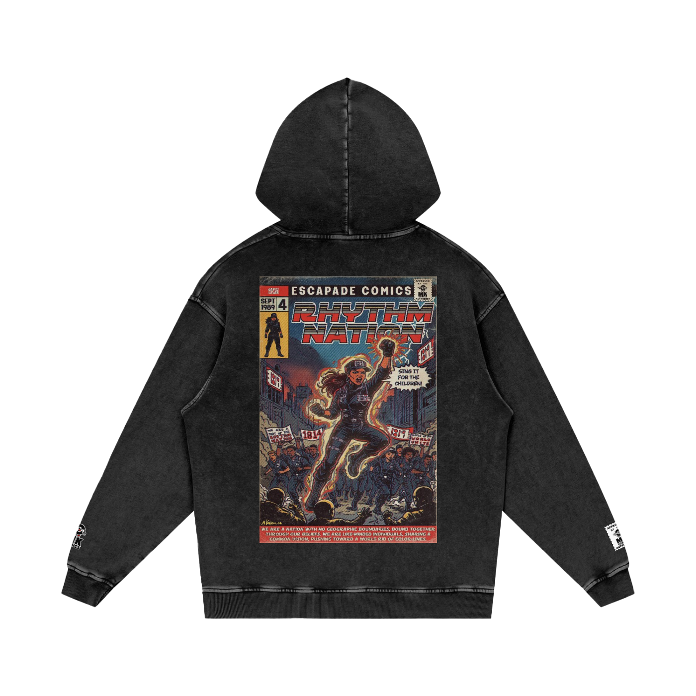 Janet Jackson Rhythm Nation MK Comics Parody Art - Fine Art of MK - Snowashed oversized Black Hooded Sweatshirt