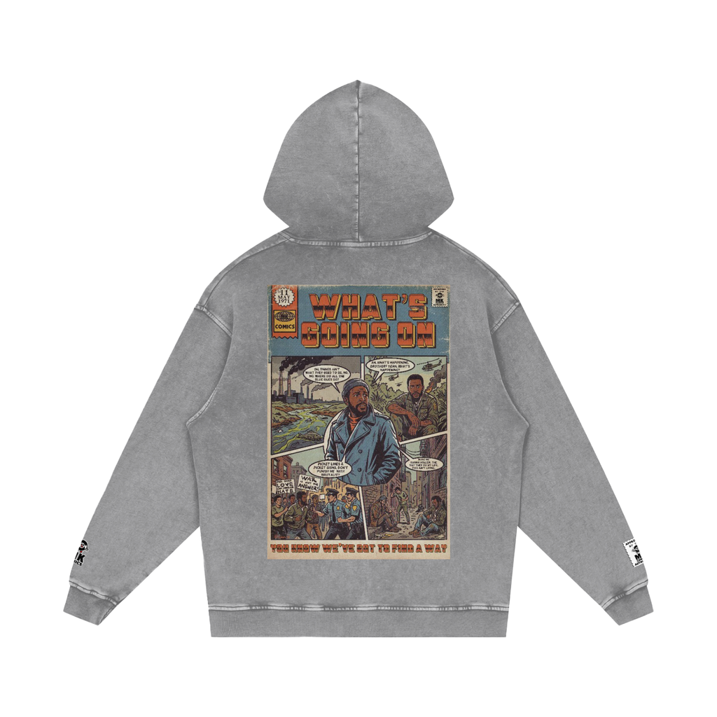 What's Going On - Snow Washed Loose Cotton Hoodie