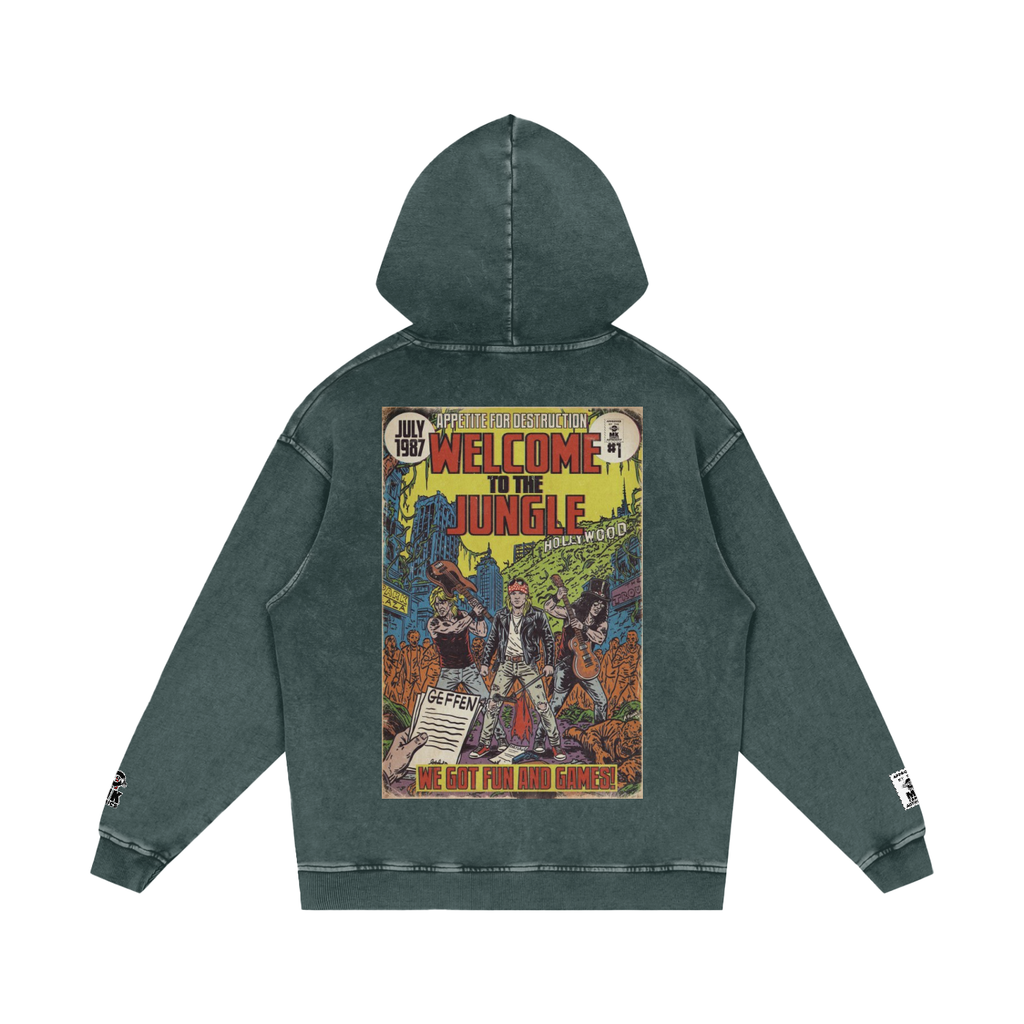 Welcome to the Jungle - Snow Washed Loose Cotton Hoodie