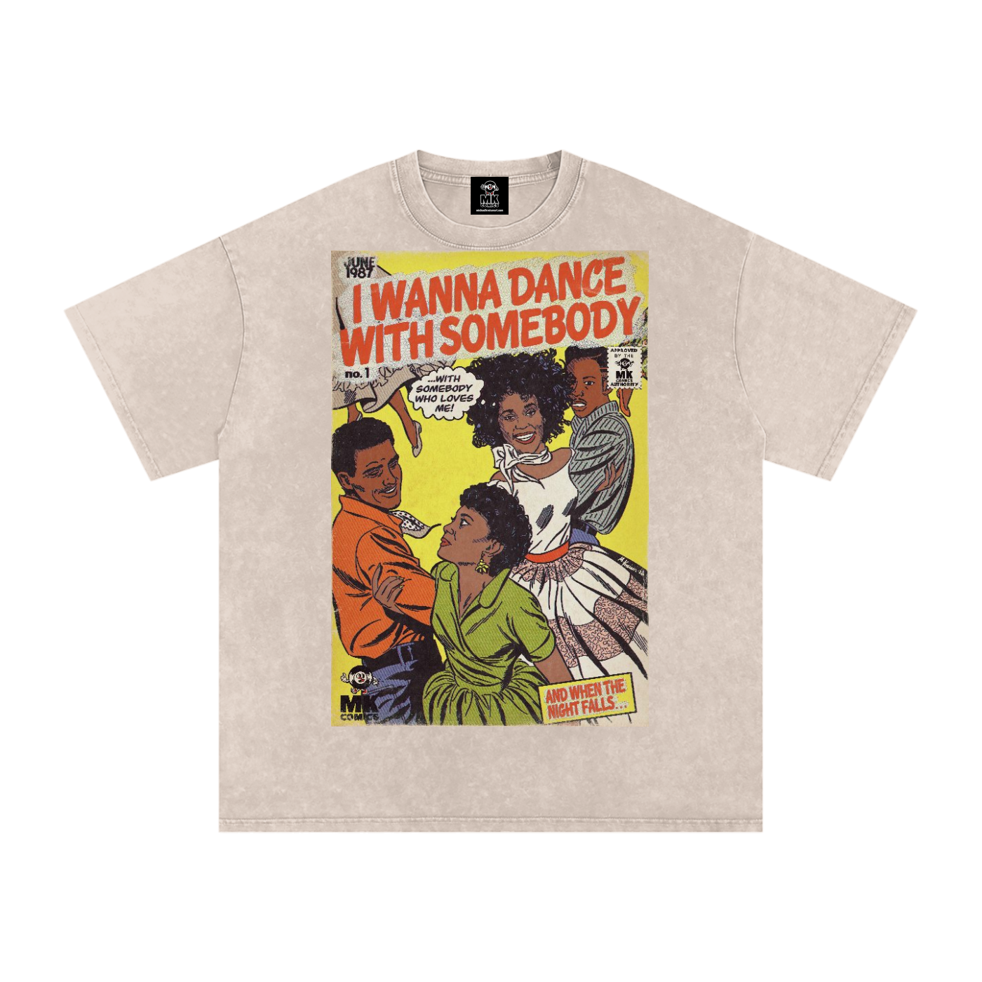 I Wanna Dance with Somebody - Snow Washed Oversized Cotton T-Shirt