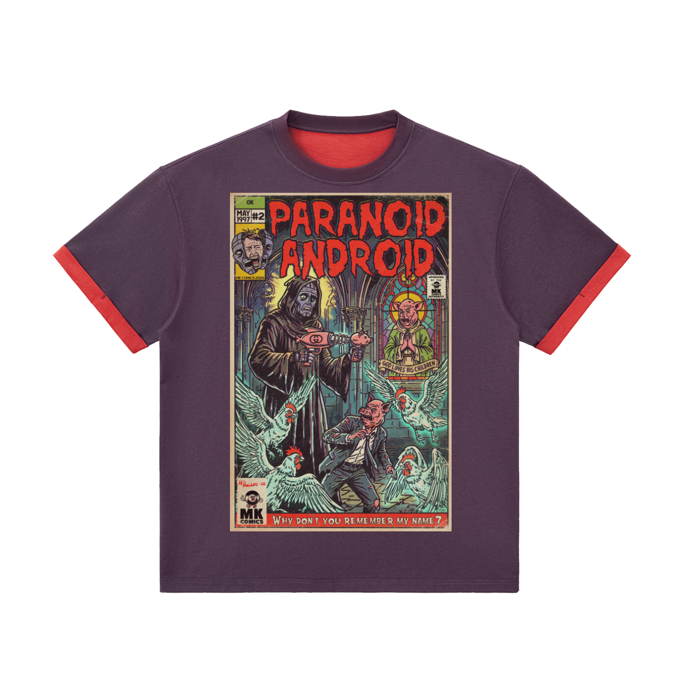 Paranoid Android - Contrast Cuff Cuffed T-Shirt